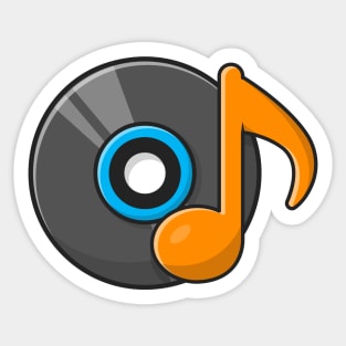 Vinyl Disk Music with Tune and Note of Music Cartoon Vector Icon Illustration (2) Sticker